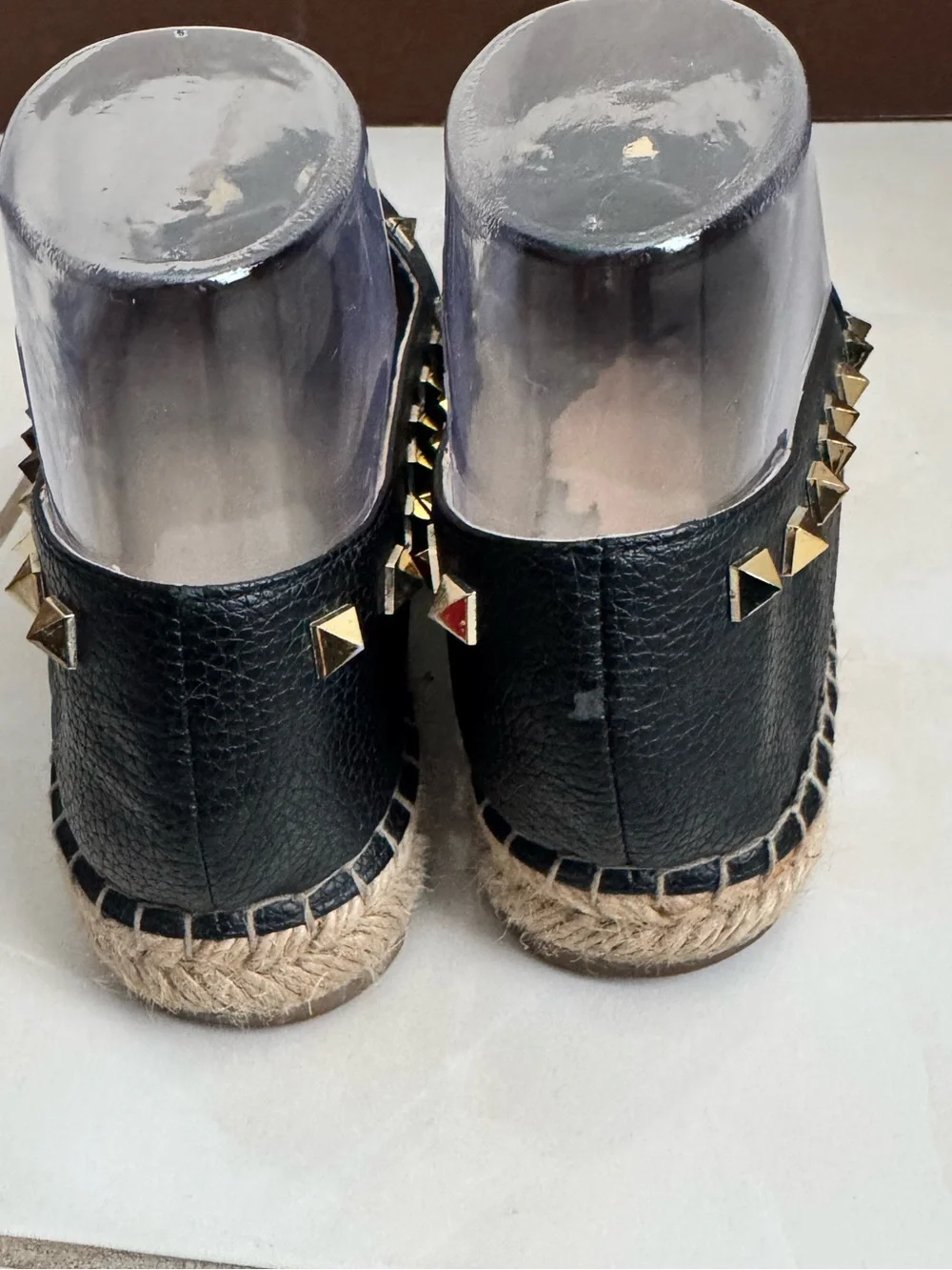 Steve Madden Black Espadrilles with Gold Stud Accents